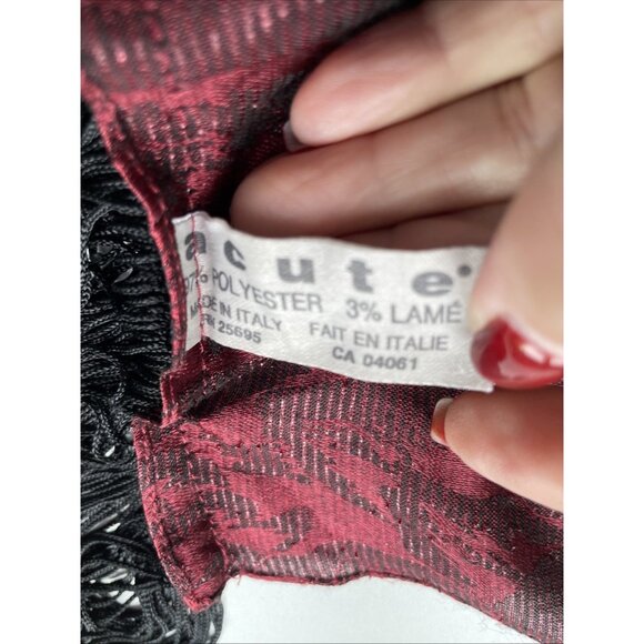 Vintage Italian Damask Scarf Burgundy Metallic Lame Fringe Opera Old Money 11X56 - Picture 8 of 9